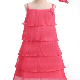 Enfance Sleeveless Floral Applique Layered Dress With Headband - Dark Pink-picture-36