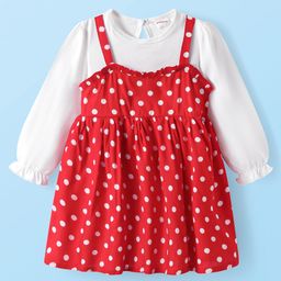 Babyhug Cotton Woven Full Sleeves Polka Dots PrintedFrock - Red-picture-49