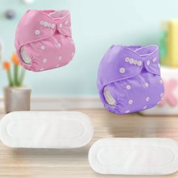 Sparkle Joy Washable & Reusable Cloth Diapers/Nappies Combo Pack of 2 Free size With 2 organic cotton White inserts - Purple & Pink-2