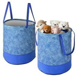 Kuber Industries Pack of 2 Foldable 45L Toys Organizer for Kids Room - Soft Toys Storage Bag/Basket/Container with Handles | Wavy Pattern -Blue-2