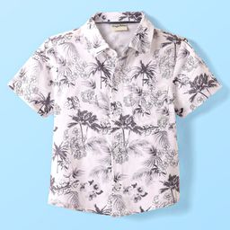 CrayonFlakes Rayon Half Sleeves Floral & Palm Tree Printed Shirt - Off White-image-40