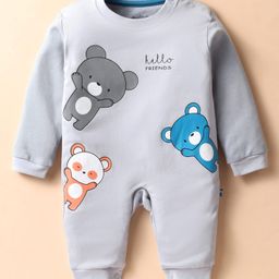 Mini Taurus Interlock Knit Full Sleeves Romper with Bear Print - Light Grey-image-31