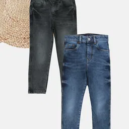 Kiddopanti Denim Woven Pack Of 2 Washed Jeans - Blue & Grey-picture-20