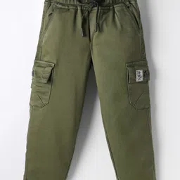 Olio Kids Cotton Woven Full Length Trouser With Cargo Pockets & Patch - Olive Green-picture-32
