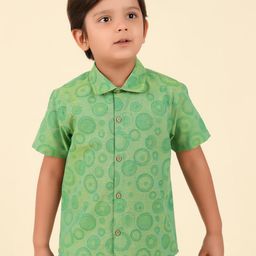 Fabindia Boys Spread Collar Geometric Printed Cotton Casual Shirt-image-59