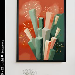 SOWPEACE Red & Green 1 Piece Canvas Abstract Wall Photographs-17