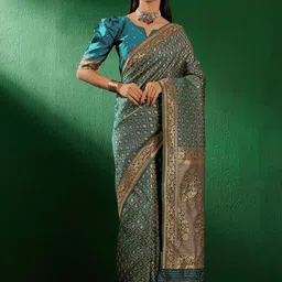 HERE&NOW Woven Design Zari Silk Blend Designer Banarasi Saree-picture-37
