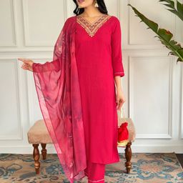 KALINI Women Ethnic Motifs Yoke Design Regular Thread Work Kurta with Trousers & With Dupatta-53