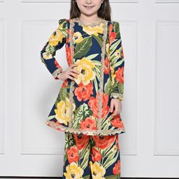 THE PONY & PEONY CO. Girls Floral Printed Pure Cotton Kurta with Palazzos-image-66