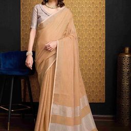 KALINI Orange Pure Linen Sarees-picture-31