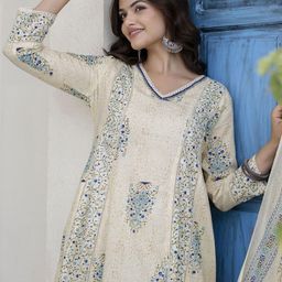 Anouk Floral Printed Pure Cotton A-Line Kurta With Trousers & Dupatta image 4