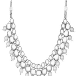 Peora Rhodium White Ethnic Kundan & Beads Studded Necklace & Earring Set image 5