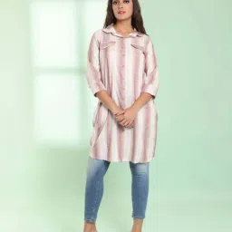 CHARUKRITI Pink Cotton Printed A Line Kurti-image-88