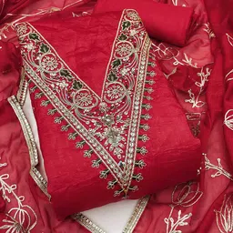 SHADOW & SAINING Embellished Pure Silk Semi-Stitched Dress Material-image-56