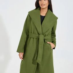Styli Green Plain Coat With Belt-image-76