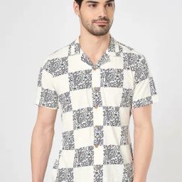 7 Alt By Pantaloons Marshmallow & Black Cotton Slim Fit Printed Shirt-image-61