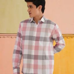 Indian Needle Pink Cotton Regular fit Checks Shirt-image-96