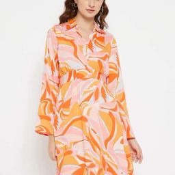 Madame Orange Abstract Regular Fit Dress-picture-4