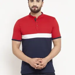 Kalt Men Half Sleeves Mandarin Collar Cotton Blend Stripe T-shirt-image-87