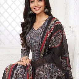 MIRAAN Women Ethnic Motifs Printed Regular Pure Cotton Kurta with Salwar & With Dupatta image 2