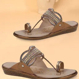 DIPYO Women Embellished Party One Toe Flats with Embroidered-image-50