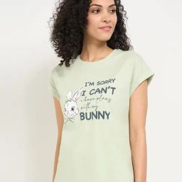 Dreamz By Pantaloons Sea Foam Cotton Comfort Fit Nightwear T-Shirt-image-81