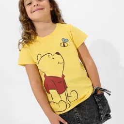 The Souled Store Girls Yellow Winnie The Pooh Chasing Bees Young Girls Cotton T-Shirt-image-1