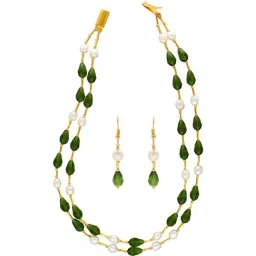 Sri Jagdamba Pearls Green Stone & White Pearl Necklace Set-48