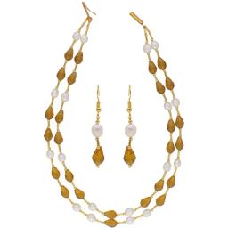 Sri Jagdamba Pearls Yellow & White Pearl Necklace Set-image-56