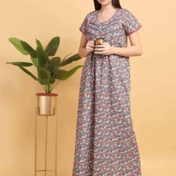 Sweet Dreams Grey Cotton Printed Night Gown-image-15