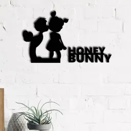 eCraftIndia Black MDF "Honey Bunny" Wall Art Cutout-image-43