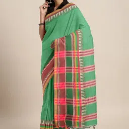 Kalakari India Green Cotton Woven Saree With Unstitched Blouse-image-4