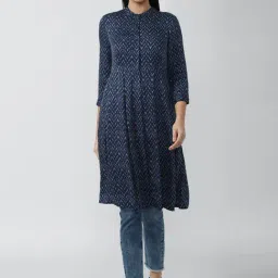 Van Heusen Navy Printed A Line Kurta-image-38