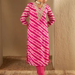 Indo Era Pink Embroidered Straight Kurta-21
