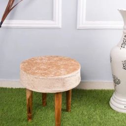 Ikiriya Nayla Solid Beige Wood Stool Sparkle Velvet Finish-image-31