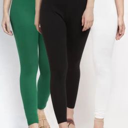 Gracit Black & Green Mid Rise Leggings - Pack Of 3-image-6
