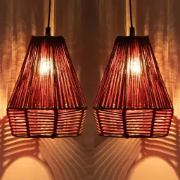 ExclusiveLane Red Iron Sensations Handwoven Pyramidal Hanging Pendant Lamp - Set of 2-picture-7
