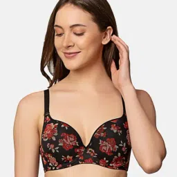 Triumph Black Floral Full Coverage T-Shirt Bra-10