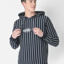 Crimsoune Club Navy Regular Fit Striped Hooded Sweatshirt-picture-43
