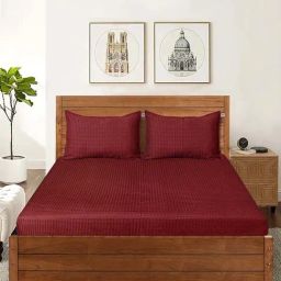 Saral Home Maroon 150 TC Cotton King Bedsheet with 2 Pillow Covers-image-86