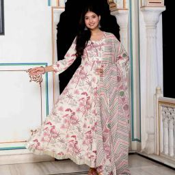 Miravan Pink Printed Anarkali Kurta With Dupatta-picture-22