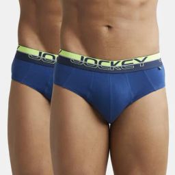 Jockey FP01 Blue Super Combed Cotton Briefs with Ultrasoft Waistband - Pack of 2-image-58