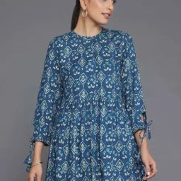 Libas Blue Printed Fit and Flare Short Kurti-image-25