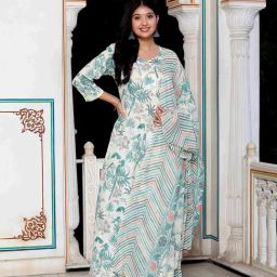 Miravan Green Printed Anarkali Kurta With Dupatta-picture-42