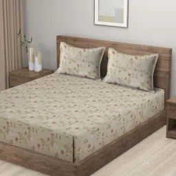 Myntra Elegant Homes Beige & Red Floral 280 TC Double King Bedsheet Set-2.74m x 2.54m-image-47