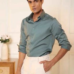 SUBTRACT Hunter Green Slim Fit Shirt-image-43