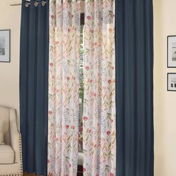 ROSARA HOME Navy Blue & White Set of 4 Long Door Curtains-53