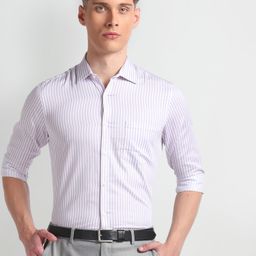 Arrow Slim Fit Striped Formal Cotton Shirt-image-45