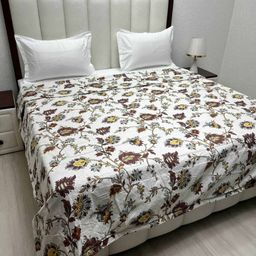 Pure Decor Comfy White & Brown Floral Printed Microfiber 300 GSM Double Bed Comforter-image-21