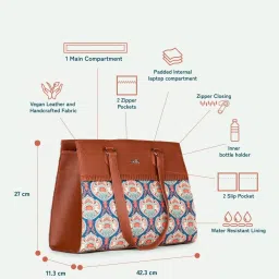 ZOUK Kovil Blue Printed Tote Handbag image 4
